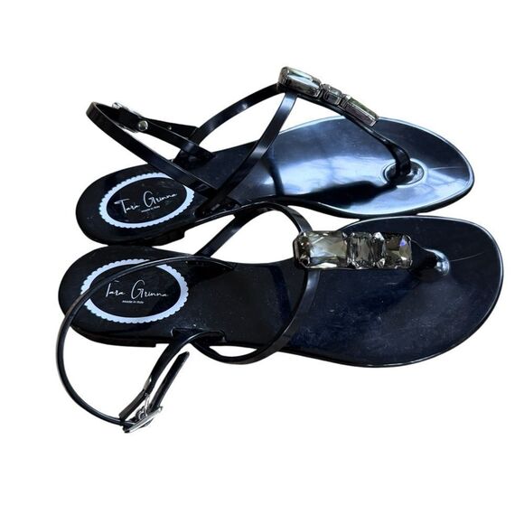 TARA GRINNA SWIMWEAR LLARIA JELLY SANDALS Back Strap Crystals Black 39 - Picture 4 of 9